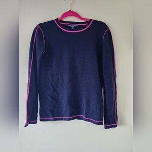 Chelsea & Theodore 100% Cashmere Navy Sweater with Pink Accents